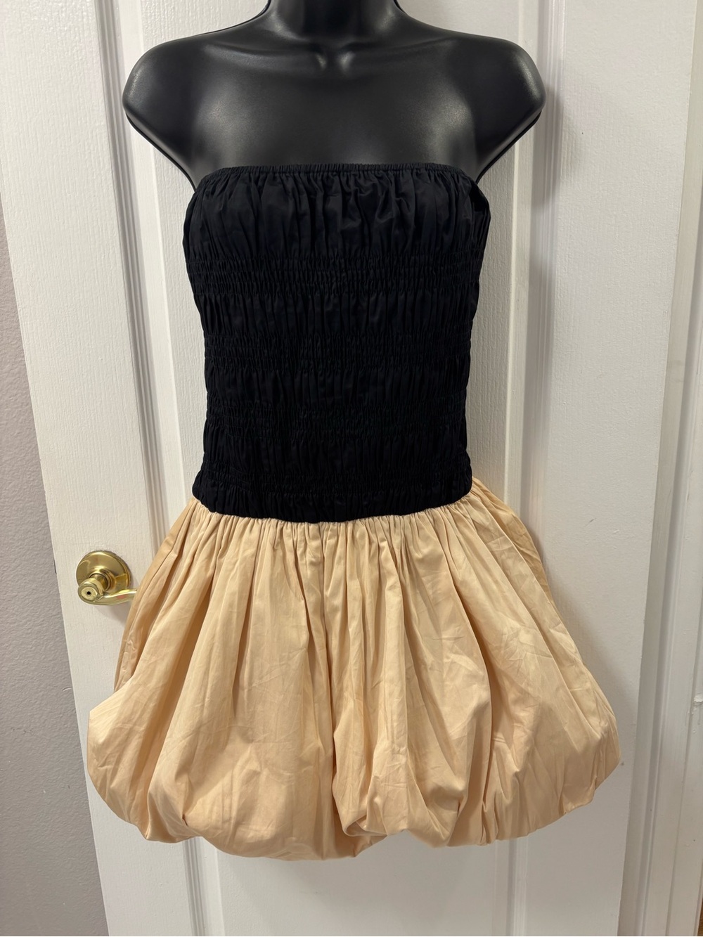 Smocked Strapless Bubble Dress Black & Champagne Girly Coquette Party